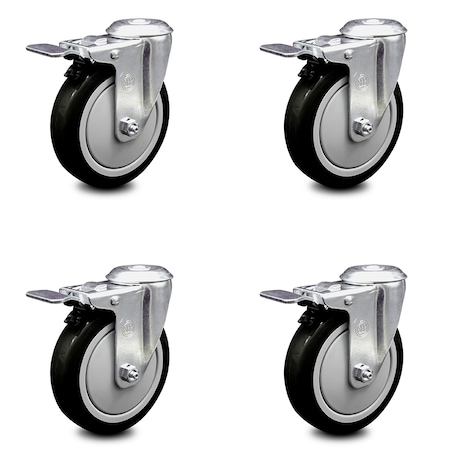 Service Caster 5 Inch Black Polyurethane Swivel Bolt Hole Caster Set with Total Lock Brake SCC SCC-BHTTL20S514-PPUB-BLK-4